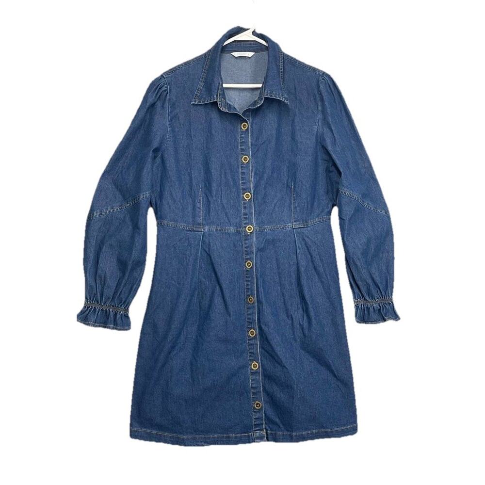 Womens Denim Dress Long Sleeves Western‎ Outfit Babydoll Button Down Mini Dress